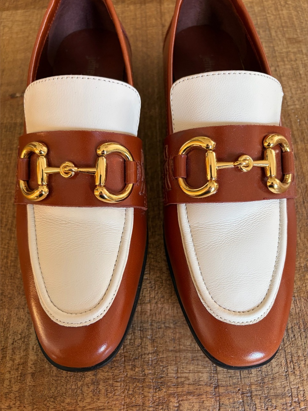 Jeffrey Campbell Velviteen Bit Loafers in a brown and white two-tone leather - Picture 5 of 7